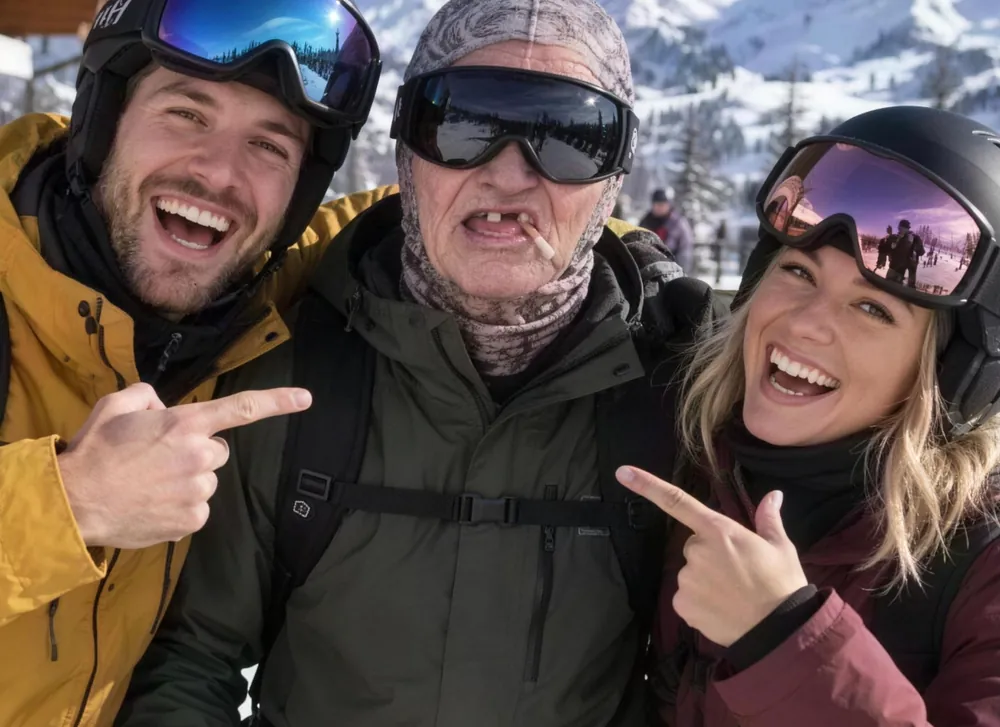 Friends pointing and laughing